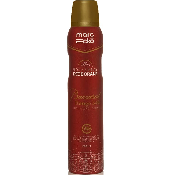 اسپری خوشبو کننده بدن باکارات رژ قرمز زنانه مارک اکو دئودورانت 24 ساعته 200 میل | marc ecko Body Spray Deodorant Baccarat Rouge for women 200ml